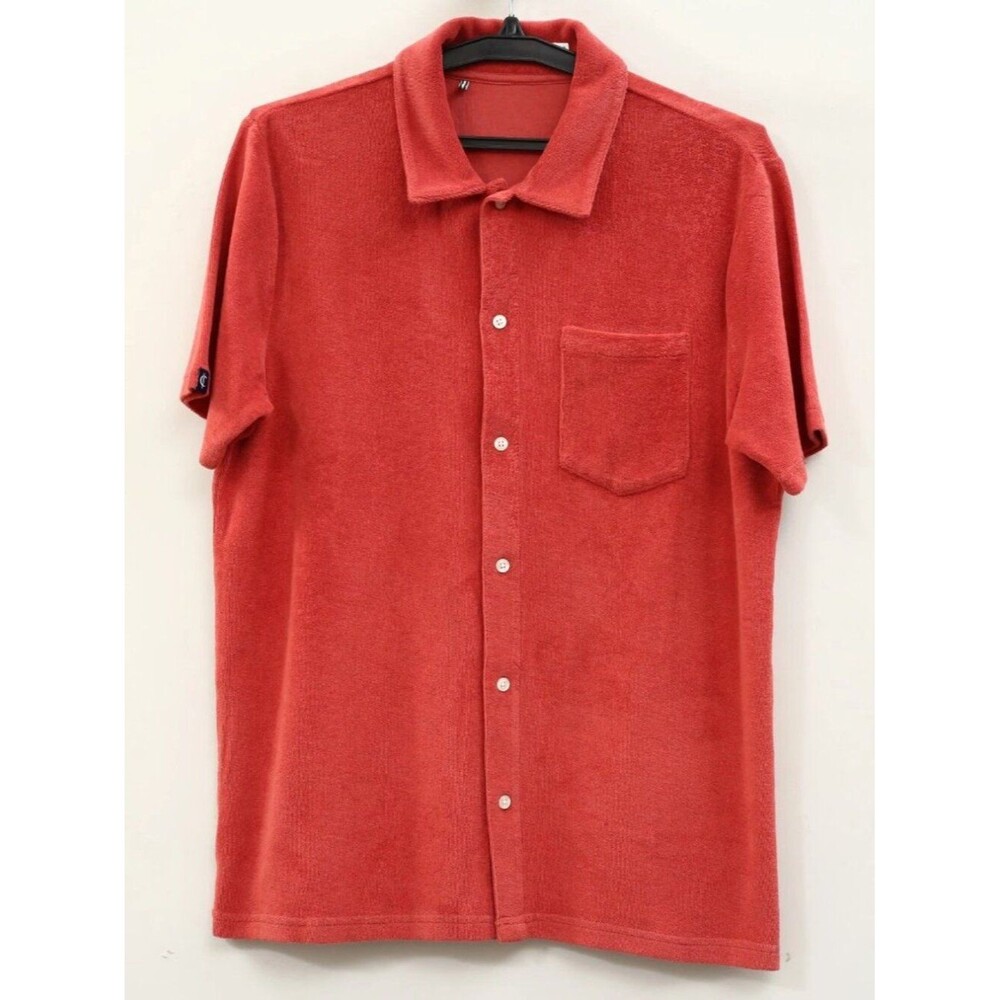 Criquet Terrycloth Buttondown Men's Shirt Collared Short Sleeves Solid S 290576